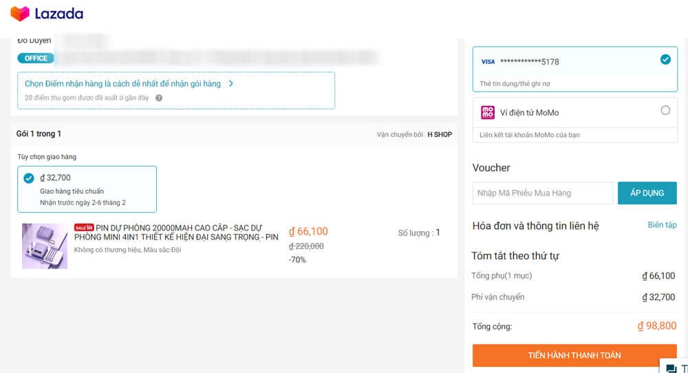 Đặt mua hàng trực tuyến trên Lazada