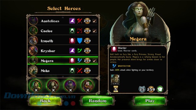 Lựa chọn anh hùng trong game chiến thuật Legends of Callasia