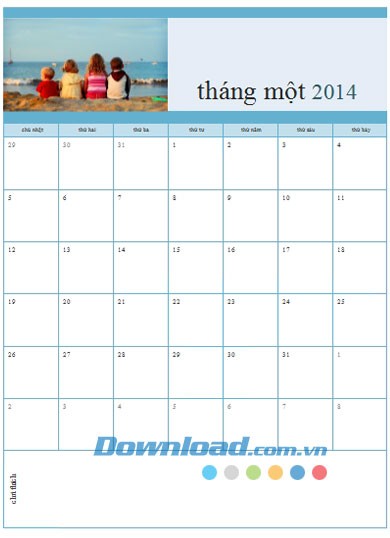 Lịch ảnh tháng Chủ Nhật-Thứ Bảy năm 2014