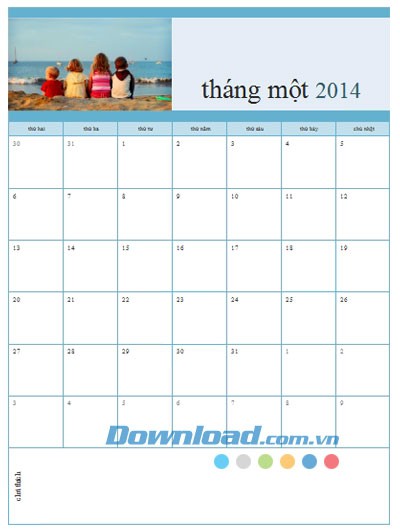Lịch ảnh tháng Thứ Hai-Chủ Nhật năm 2014