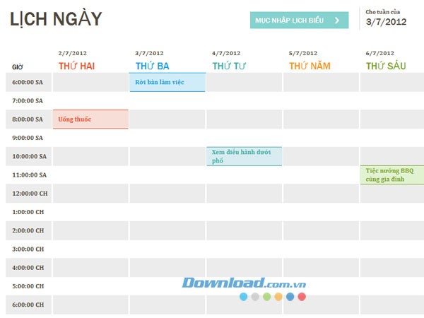 Lịch biểu hàng ngày