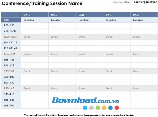 Lịch trình cho sự kiện 5 ngày