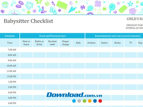 Lịch trình kế hoạch trông trẻ