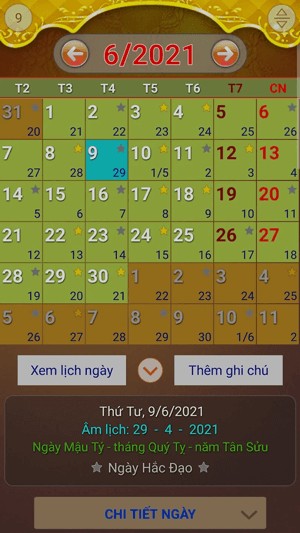 Giao diện lịch tháng