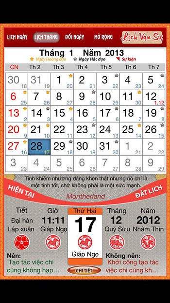 Xem lịch tháng