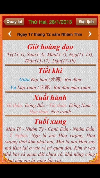 Chi tiết lịch