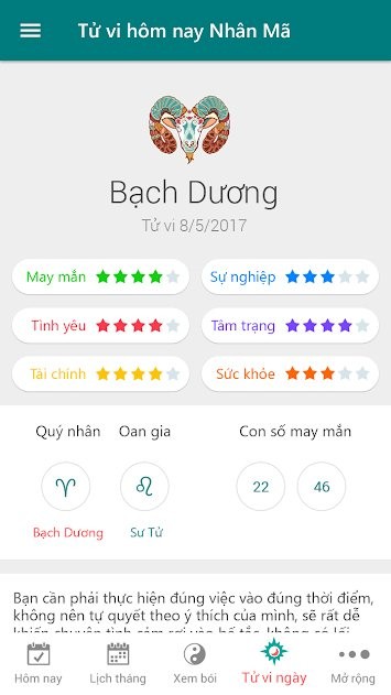Xem Tử vi trên ứng dụng lịch trực tuyến