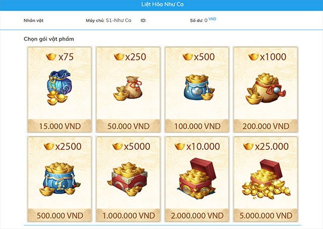 Chọn gói vật phẩm