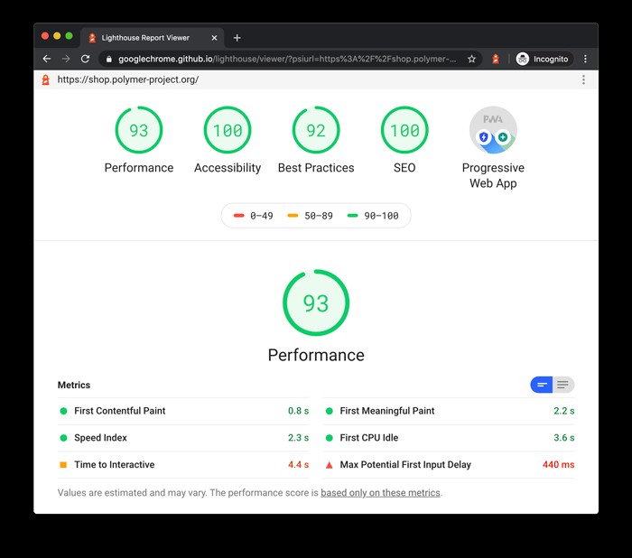 Xem kết quả kiểm tra web bằng công cụ phân tích Lighthouse