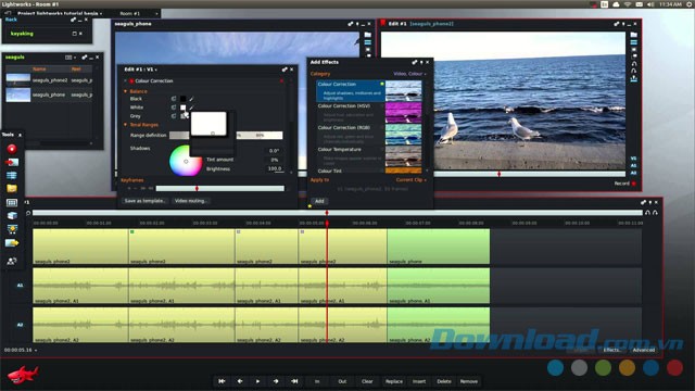 Giao diện phần mềm làm phim Lightworks