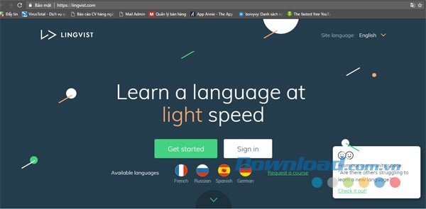 Giao diện web học ngoại ngữ cấp tốc Lingvist