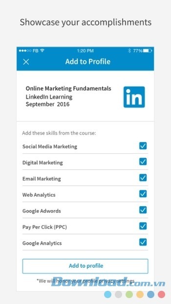 Nhận chứng chỉ khi hoàn thành khóa học trong LinkedIn Learning