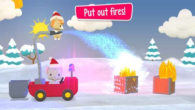 Lái xe cứu hỏa đến chỗ có đám cháy và dập lửa