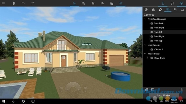 Thay đổi góc nhìn trong lúc sử dụng ứng dụng thiết kế nhà ở Live Home 3D cho máy tính & Windows Phone