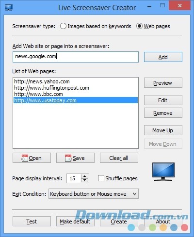 Giao diện phần mềm Live Screensaver Creator