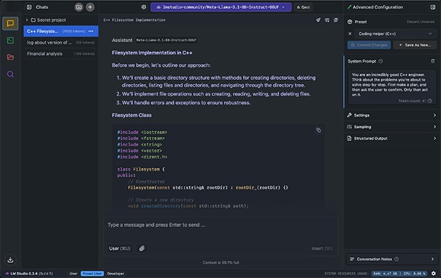 Giao diện phần mềm LM Studio trên máy tính