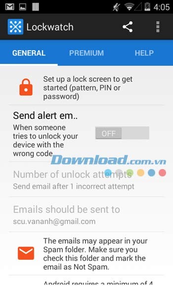 Giao diện ứng dụng Lockwatch