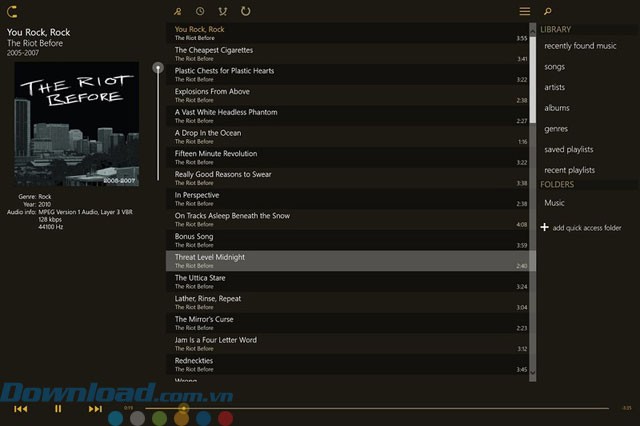 Giao diện ứng dụng phát nhạc Loco Music Player