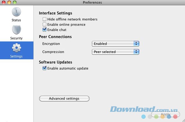 Lựa chọn cài đặt trong phần mềm