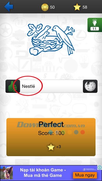 Nhập tên logo và chờ kết quả