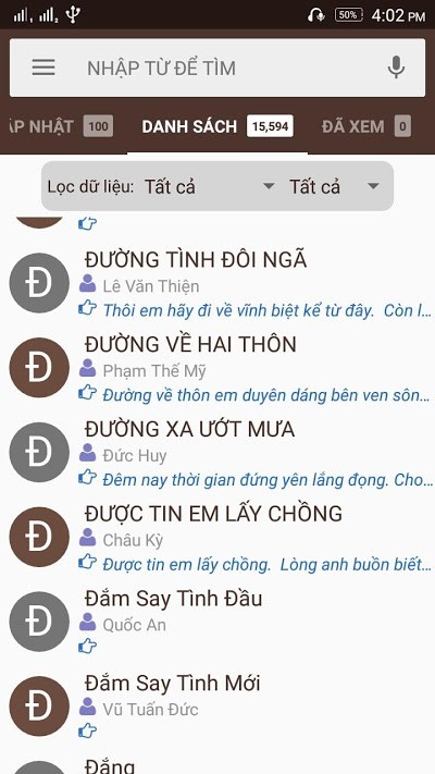 Danh sách Lời Bài Hát Offline trên Android
