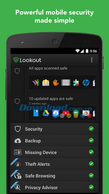 Tính năng bảo mật của Lookout Security & Antivirus cho Android