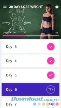 Lose Weight in 30 Days cho Android có tính năng theo dõi tập luyện