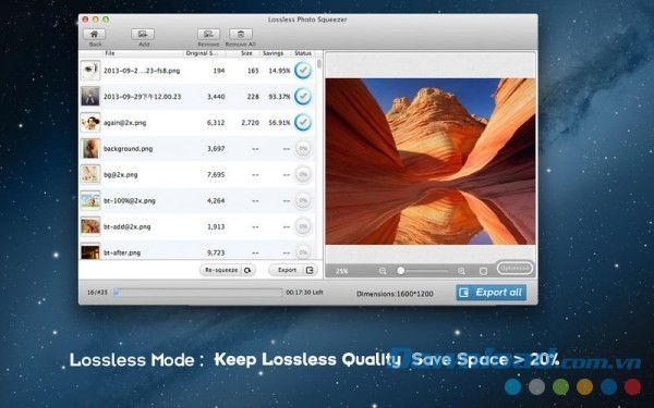 Lossless Photo Squeezer cho Mac có 3 chế độ nén file ảnh