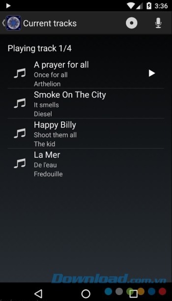 Hiển thị các track đang phát hiện tại