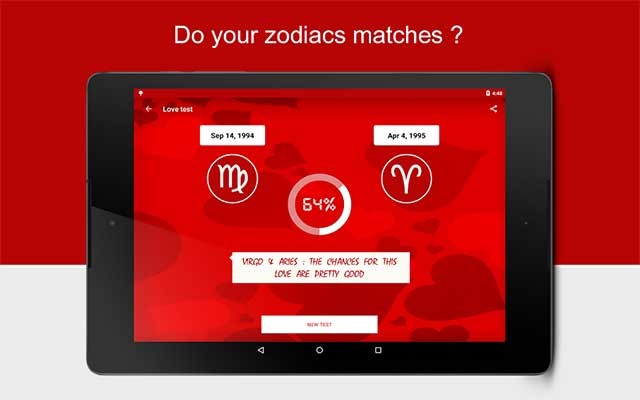 Love Test for Android có giao diện đẹp với nhiều hình nền lãng mạn chủ đề Valentine