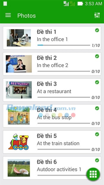 Mục Photos bao gồm rất nhiều đề thi cho bạn luyện tập