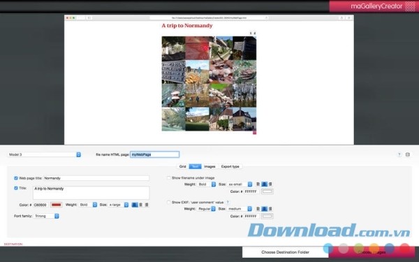 Giao diện cửa sổ hoạt động chính của maGalleryCreator cho Mac