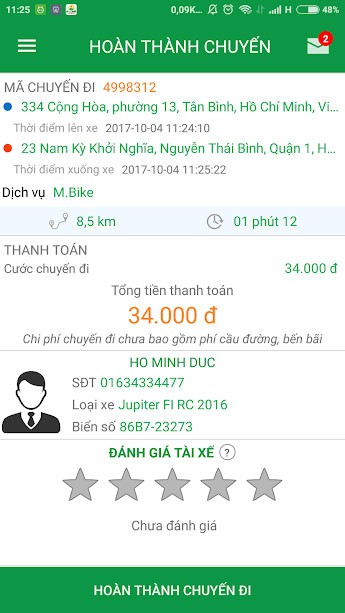 Hoàn thành chuyến đi