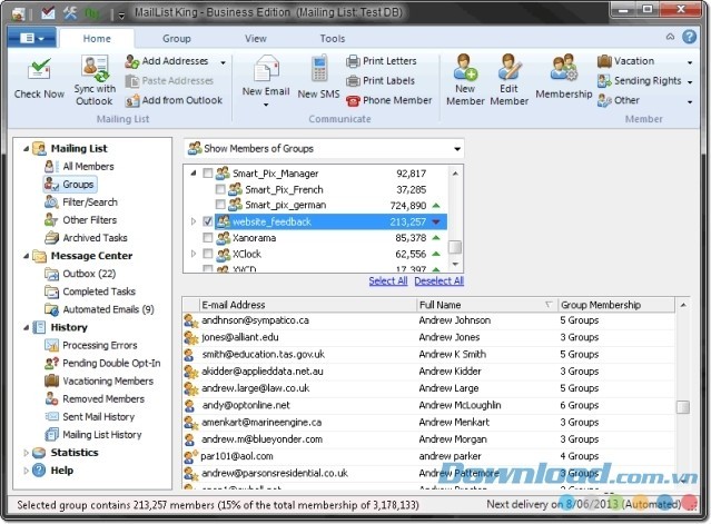 Giao diện chính của ứng dụng MailList King cho máy tính