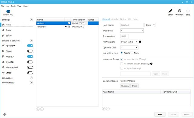 Giao diện phần mềm MAMP cho PC