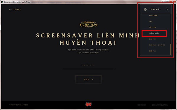 Chọn Tiếng Việt