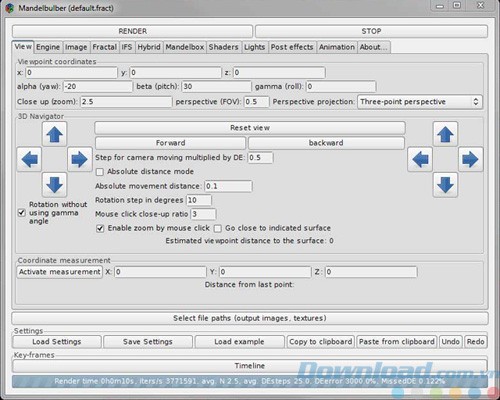 Các thiết lập của Mandelbulber