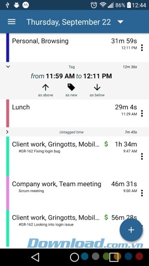 ManicTime cho Android hiển thị thời gian làm việc