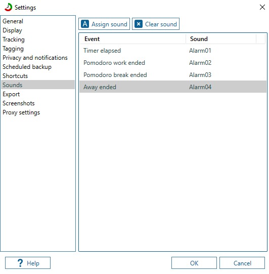 ManicTime cho phép tùy chọn âm thanh thông báo