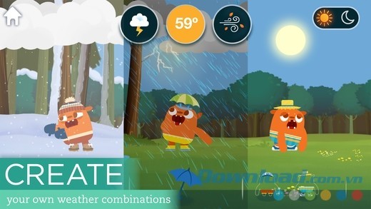 Lựa chọn kiểu thời tiết và tương tác với nhân vật