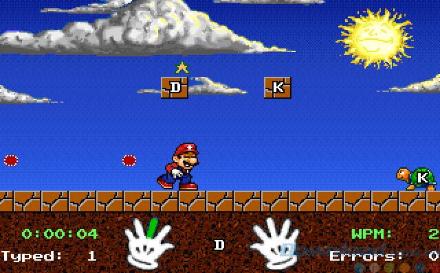 Giao diện bài tập luyện gõ phím Mario's Smash & Dash