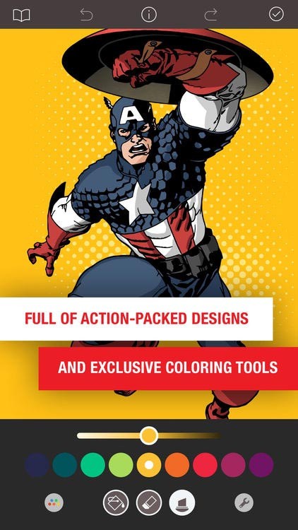 Marvel: Color Your Own cung cấp các thiết kế đậm chất hành động và công cụ tô màu độc quyền