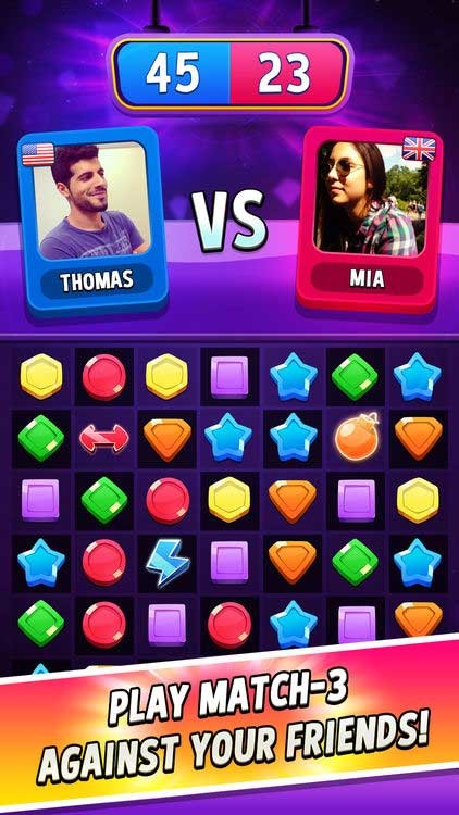 So tài ghép nối 3 với bạn bè và người chơi khác trong thời gian thực trong Match Masters