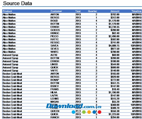 Mẫu báo cáo Pivot Table