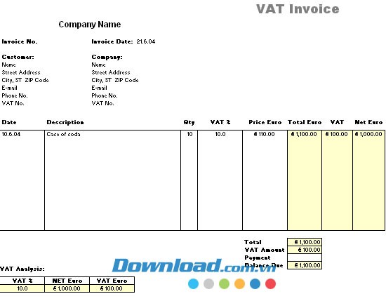 Mẫu hóa đơn đã bao gồm thế VAT