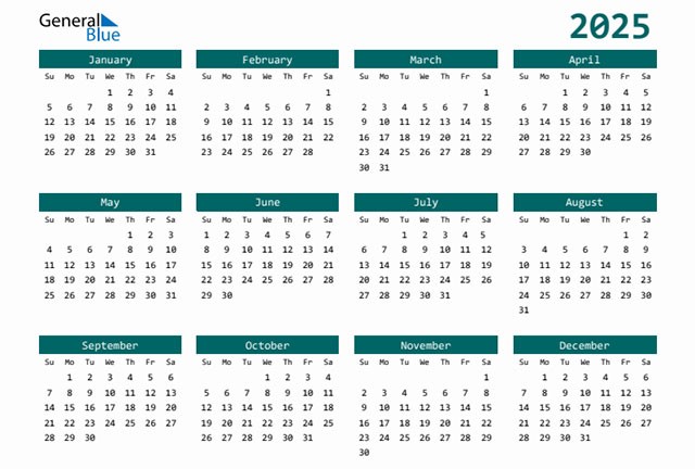 Mẫu lịch tháng năm 2025