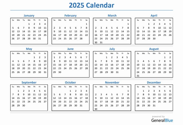 Lịch 12 tháng năm 2025