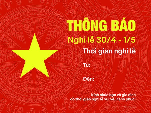 Mẫu Thông báo nghỉ lễ 30/4, 1/5 màu đỏ