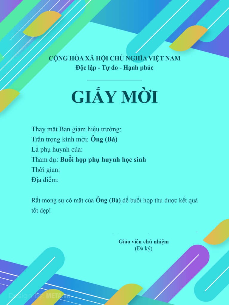 Mẫu giấy mời Họp phụ huynh đẹp