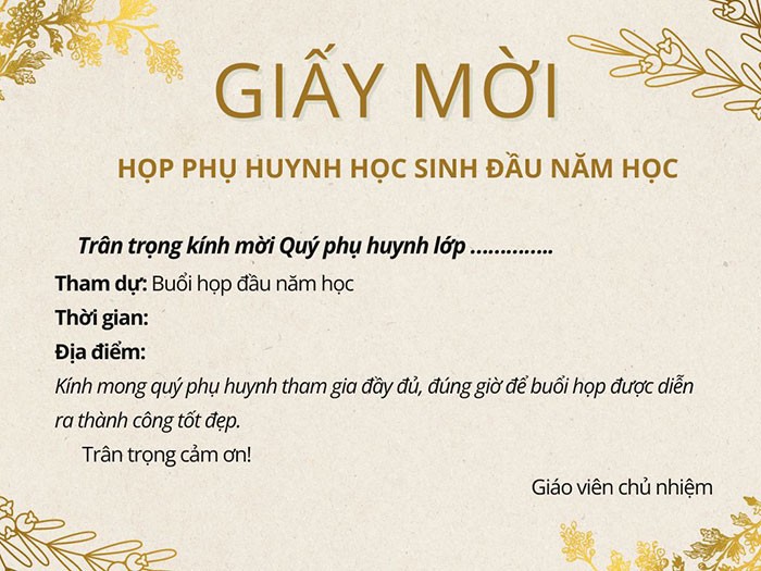 Mẫu giấy mời họp phụ huynh đầu năm